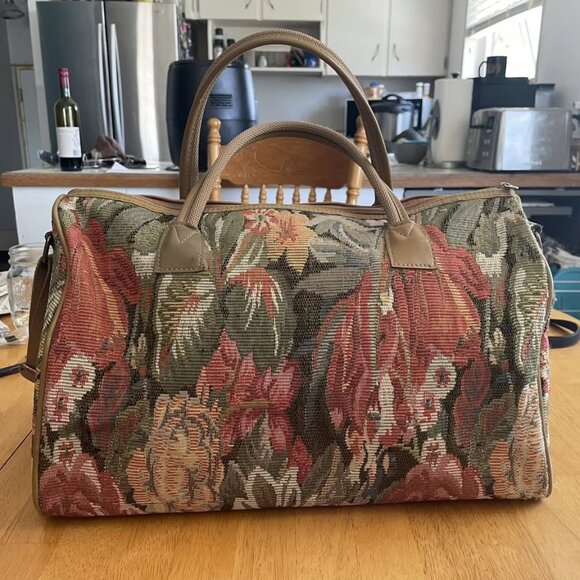 Vintage Adolfo Floral Tapestry Duffle Bag - Picture 2 of 2
